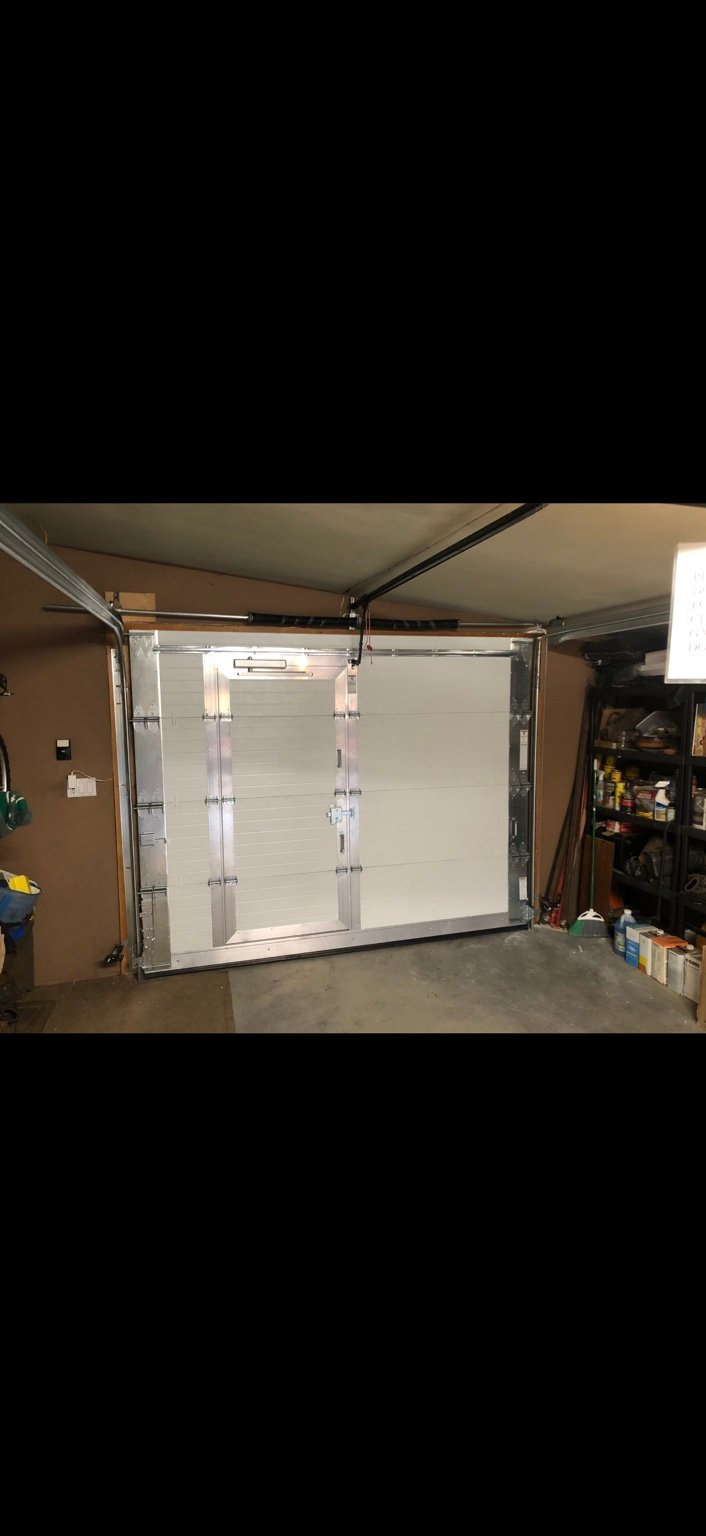 Interior view of sectional door with pedestrian pass door